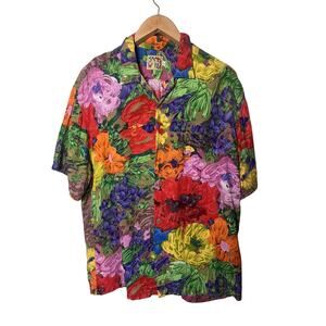 Vintage Jams World Pallet Button Down Floral Shirt Men’s Large Multicolor Rare